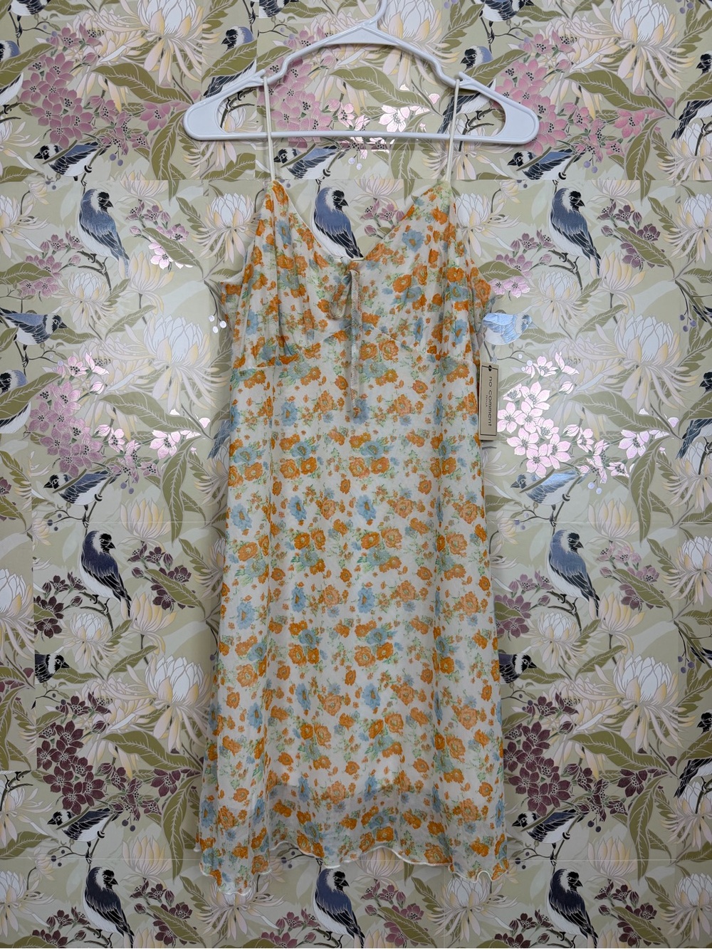 Women's Floral Slip Midi Dress in Cream and Orange